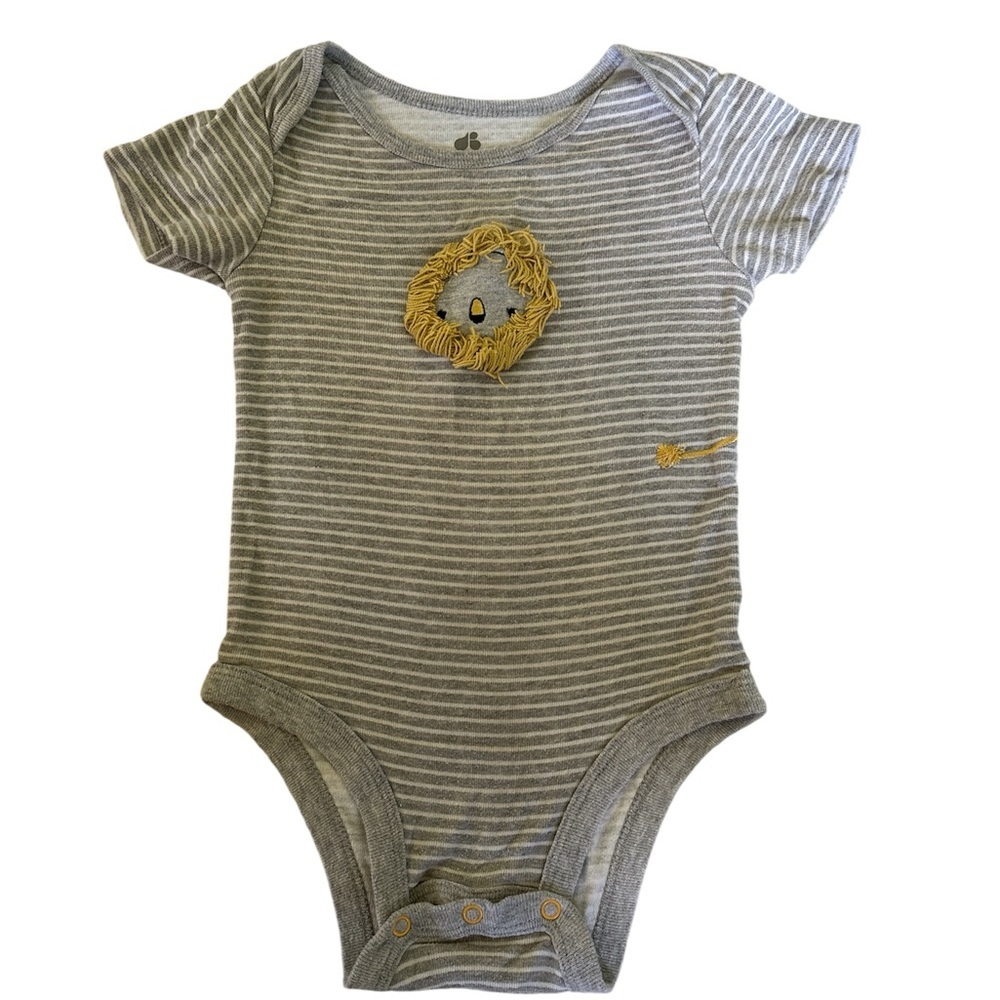 Just Born 12m Gray Striped Short Sleeve Bodysuit with 3D Lion Face and Tail
